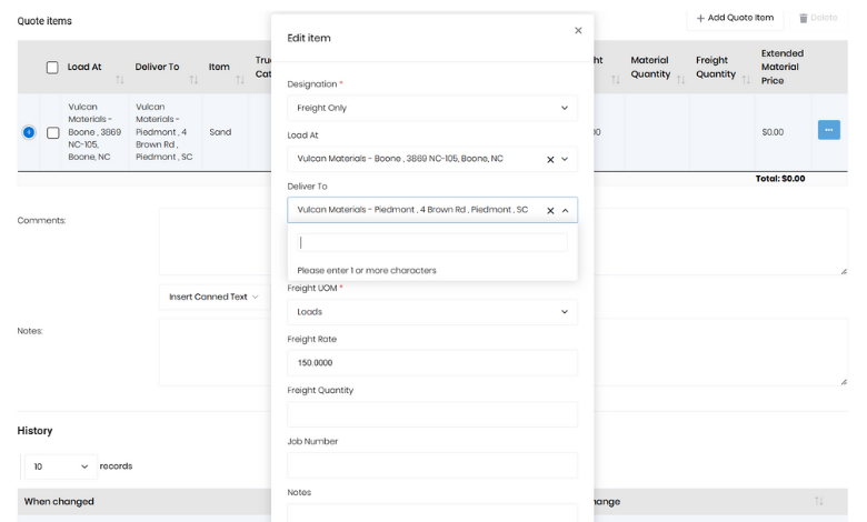 Quote entry screen showing customer-specific pricing